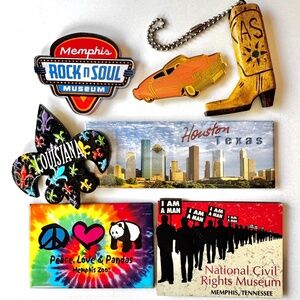 Magnets Set of 6, Elvis, TX, TN, LA, Southern Attractions plus 1 keychain
